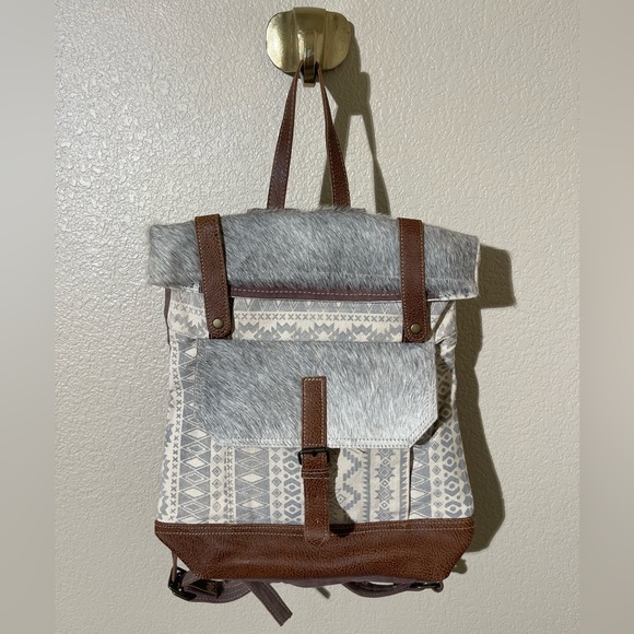 Gray and Brown Patterned Backpack - Picture 1 of 8